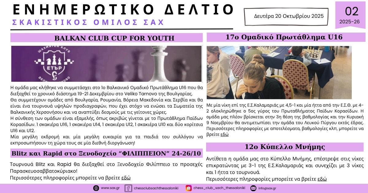 2ο Ενημερωτικό Δελτίο Σκακιστικού Ομίλου ΣΑΧ