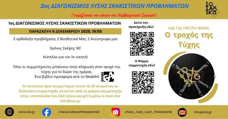 2ος ΔΙΑΓΩΝΙΣΜΟΣ ΛΥΣΗΣ ΣΚΑΚΙΣΤΙΚΩΝ ΠΡΟΒΛΗΜΑΤΩΝ