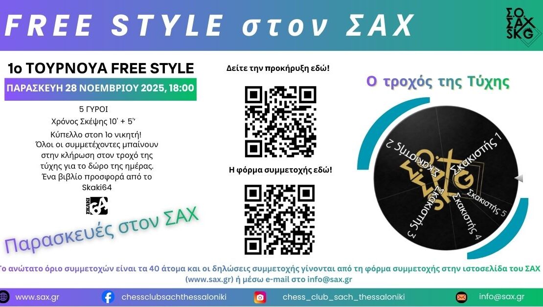 1ο Τουρνουά Free Style - Παρασκευές στο ΣΑΧ - Παρασκευή 28 Νοεμβρίου στις 18:00