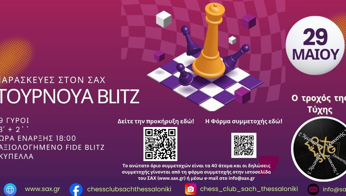 Τουρνουά BLITZ Σ.Ο. ΣΑΧ. Παρασκευή 29 Μαΐου 2026
