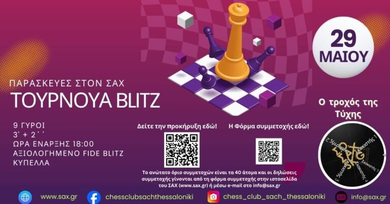 Τουρνουά BLITZ Σ.Ο. ΣΑΧ. Παρασκευή 29 Μαΐου 2026